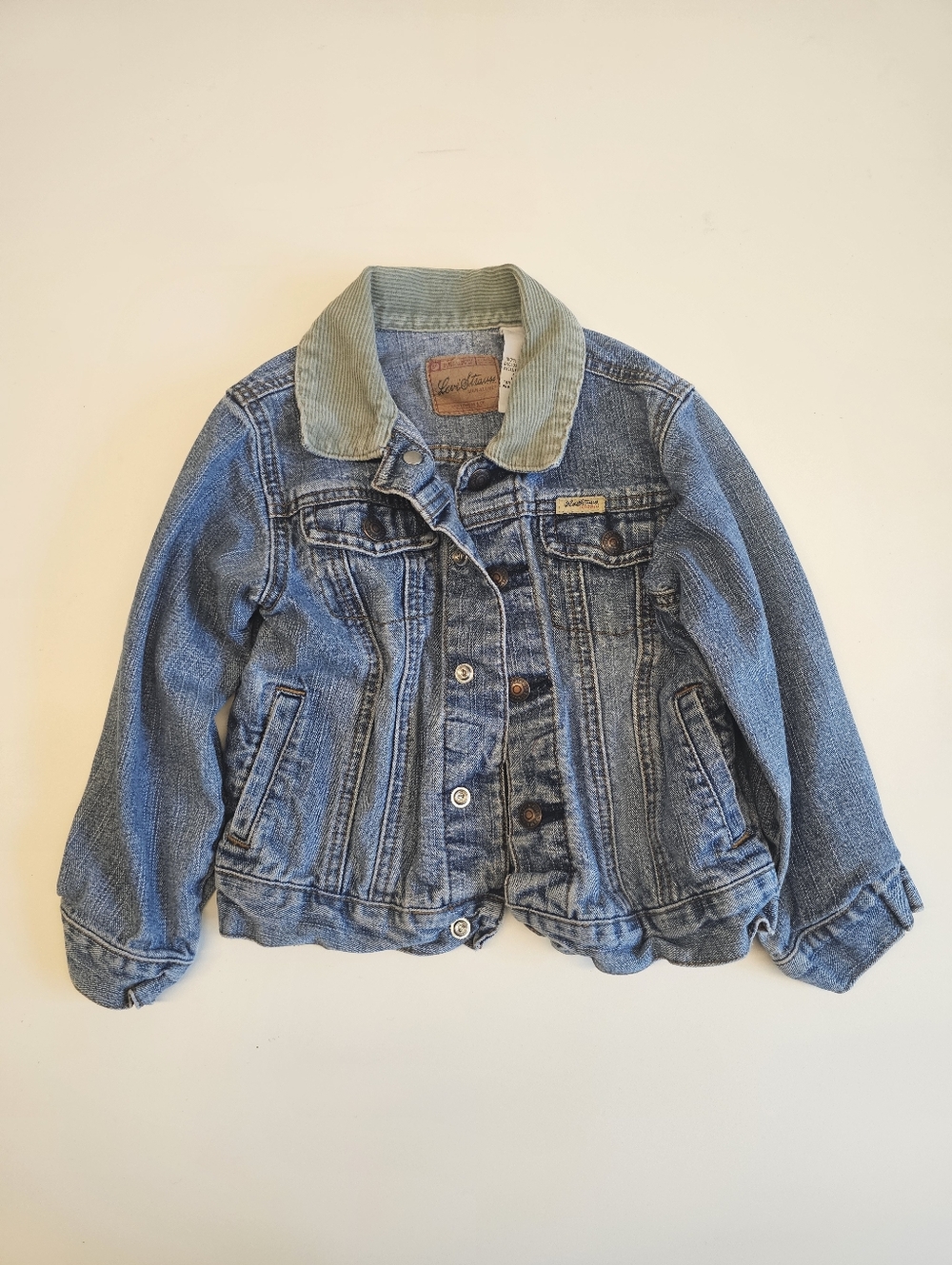 EUC | Levi Strauss | 4T | Kids Blue Denim Trucker Jacket Gray Corduroy Collar